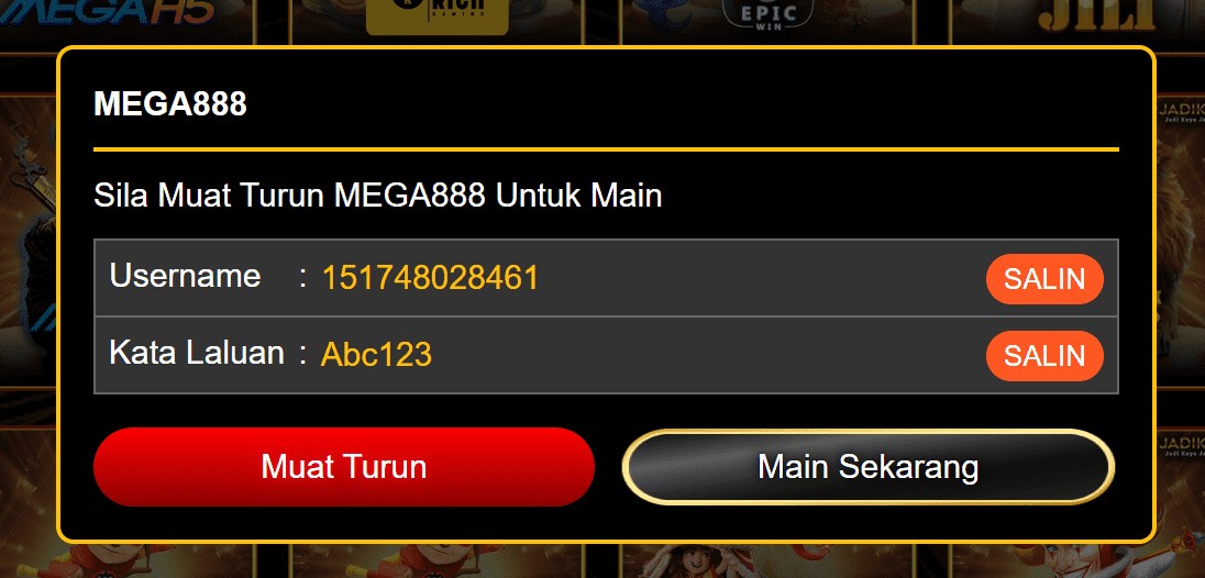 ID test Mega888 in Jadiking 2.0