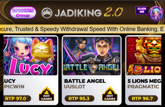 Jadiking RTP slot game display on Jadiking88.org homepage