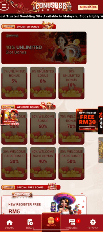 Bonus888 promotion page screenshot